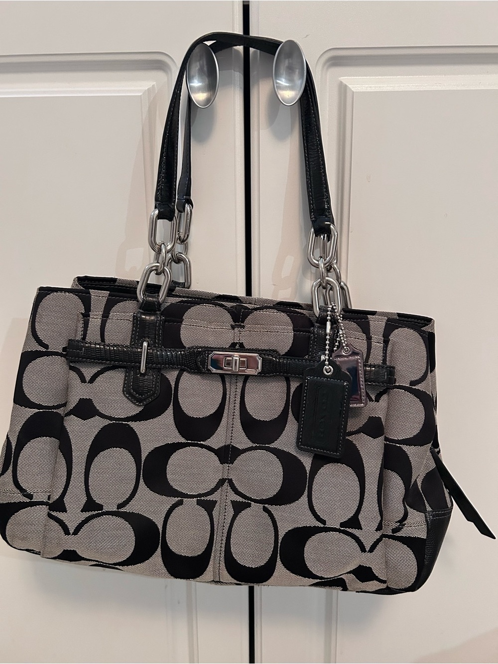 Coach Signature Canvas purse / Tote in Black and Gray. 2 hang tags.
